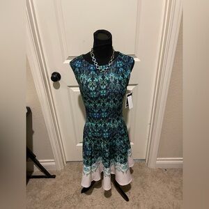 Julian Taylor Blue and Black Fit and Flare Midi Dress